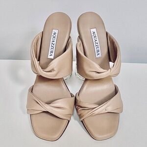 Aquazzura New Nude Twist Nappa Leather Slide Sandal 95 Heels Sz 38/US8 NEW